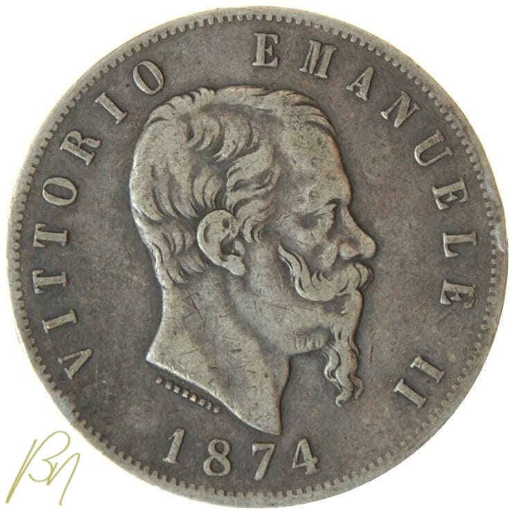 Italie 5 Lires Vittorio Emanuel II 1874 M Burgondia Numismatica