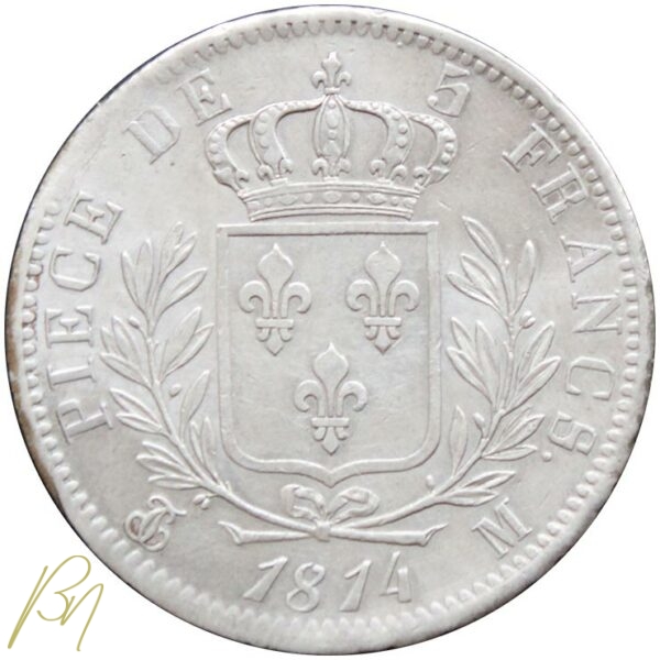 Louis XVIII 5 francs 1814 M – Image 3