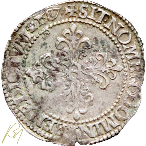 Henri III 1/2 franc au col plat 1587 C – Image 3